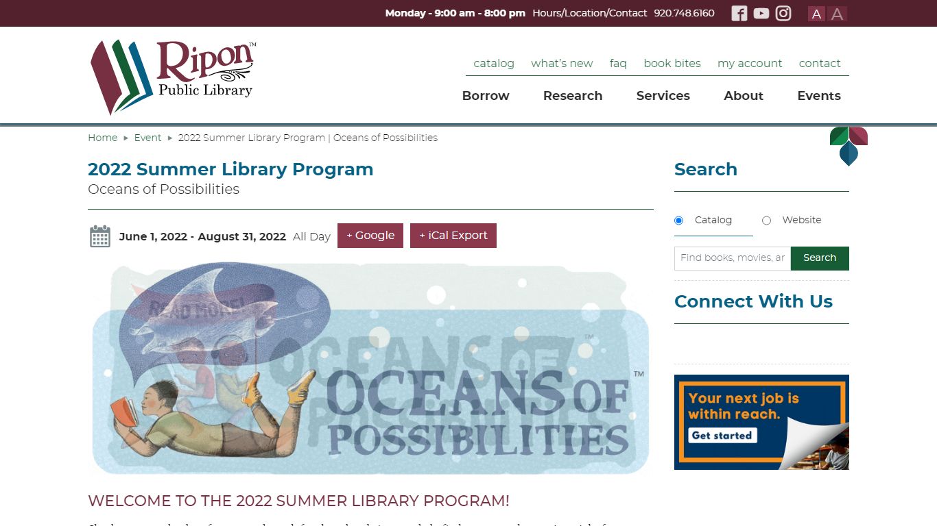 Ripon Public Library | 2022 Summer Library Program | Oceans of ...